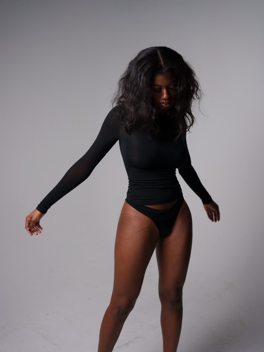Black Long-Sleeve Fitted Sheer Top